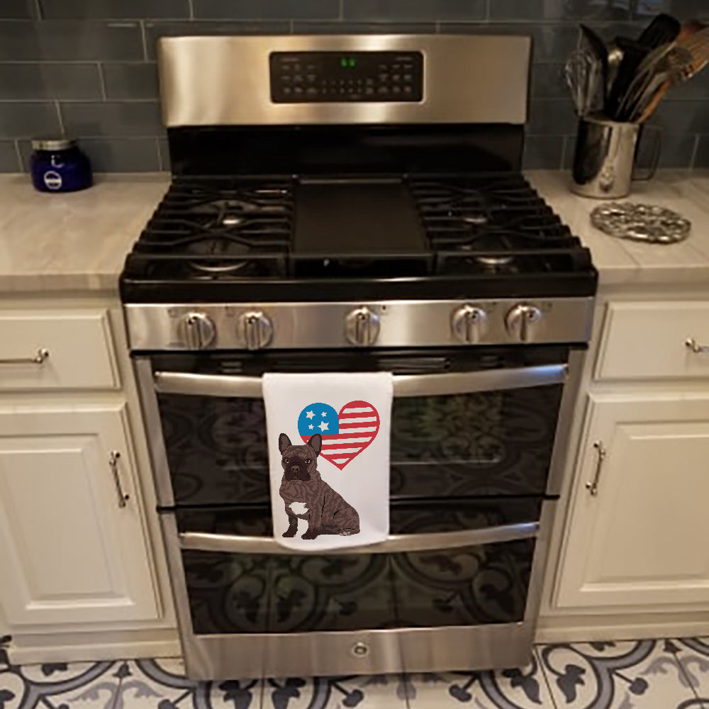 French Bulldog Brindle #1 Patriotic Kitchen Towel Set of 2 White Dish Towels Decorative Bathroom Hand towel for Hand, Face, Hair, Yoga, Tea, Dishcloth, 19 X 28", White