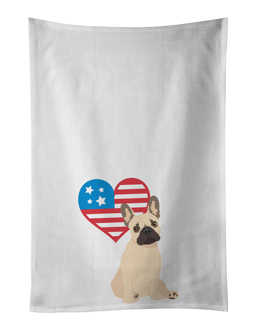 French Bulldog Fawn #1 Patriotic Kitchen Towel Set of 2 White Dish Towels Decorative Bathroom Hand towel for Hand, Face, Hair, Yoga, Tea, Dishcloth, 19 X 28", White