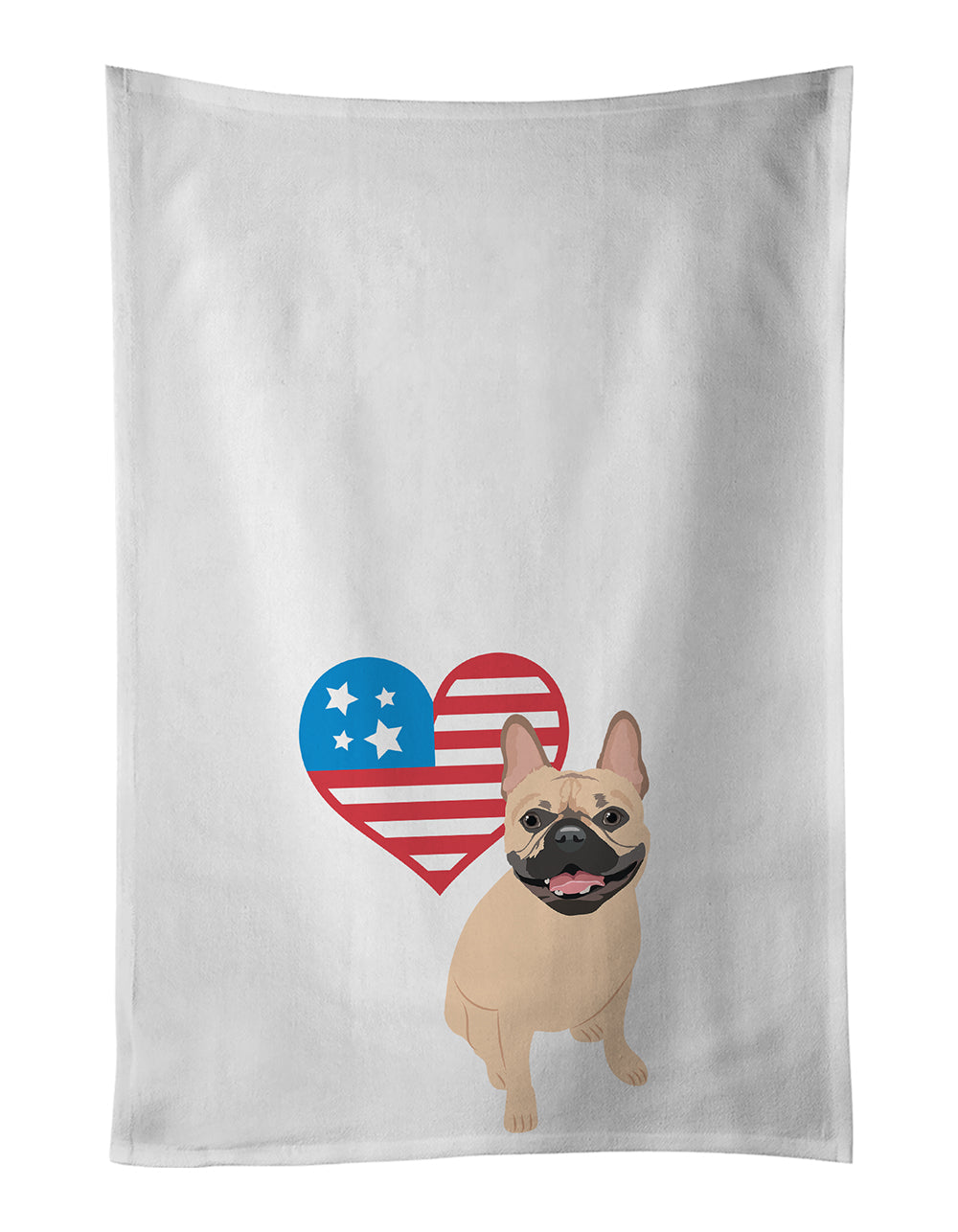French Bulldog Fawn #2 Patriotic Kitchen Towel Set of 2 White Dish Towels Decorative Bathroom Hand towel for Hand, Face, Hair, Yoga, Tea, Dishcloth, 19 X 28", White