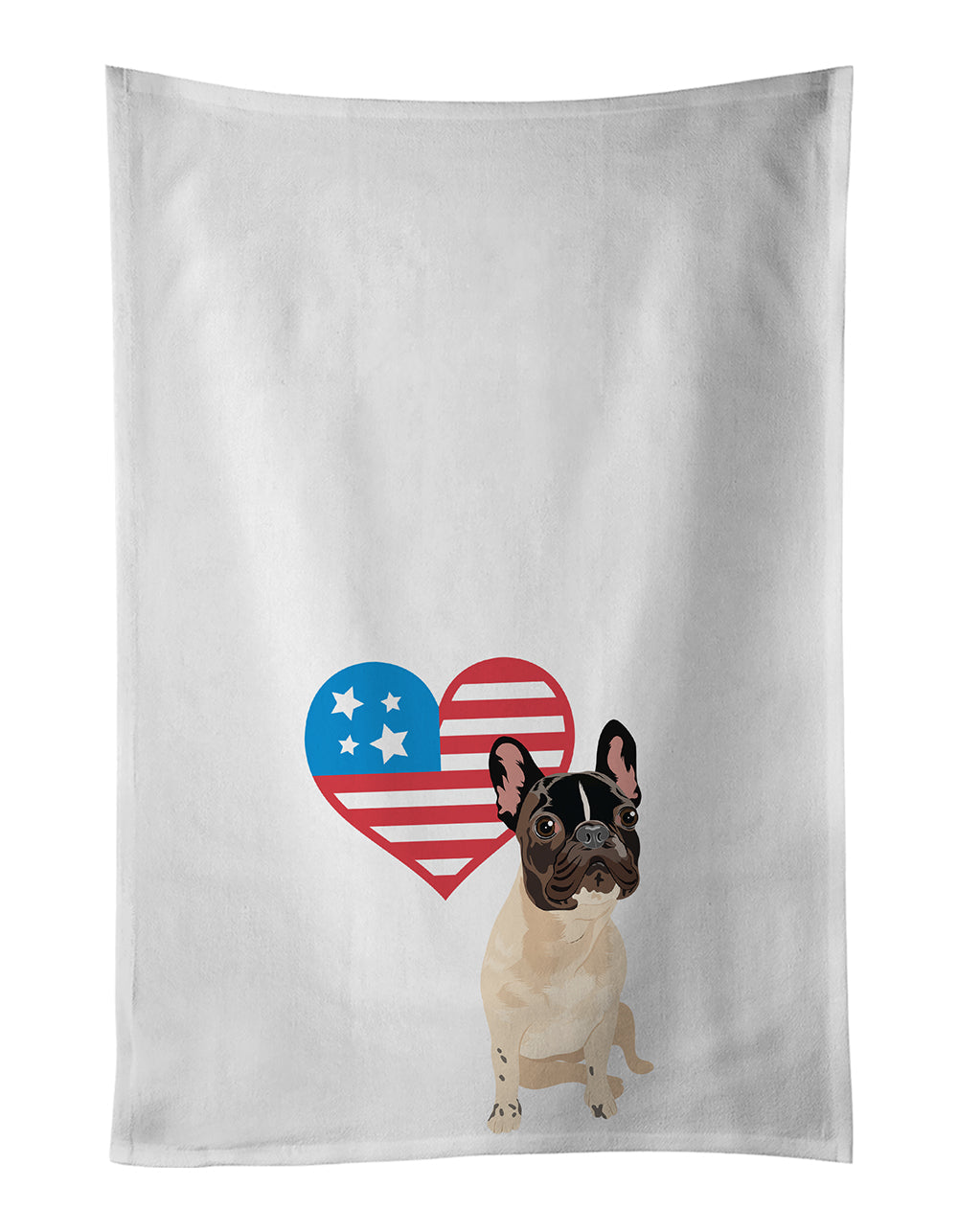 French Bulldog Fawn #3 Patriotic Kitchen Towel Set of 2 White Dish Towels Decorative Bathroom Hand towel for Hand, Face, Hair, Yoga, Tea, Dishcloth, 19 X 28", White