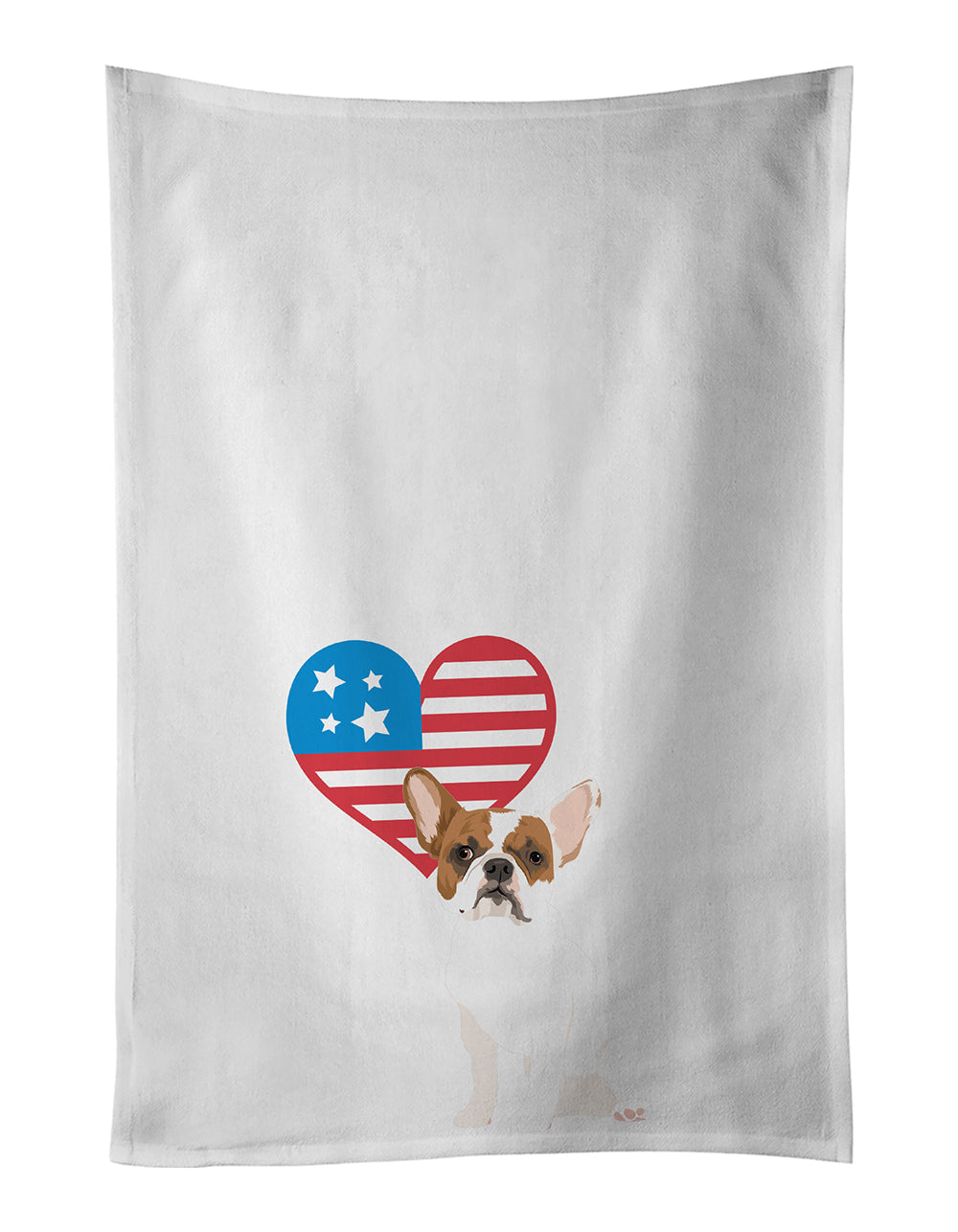 French Bulldog White #2 Patriotic Kitchen Towel Set of 2 White Dish Towels Decorative Bathroom Hand towel for Hand, Face, Hair, Yoga, Tea, Dishcloth, 19 X 28", White