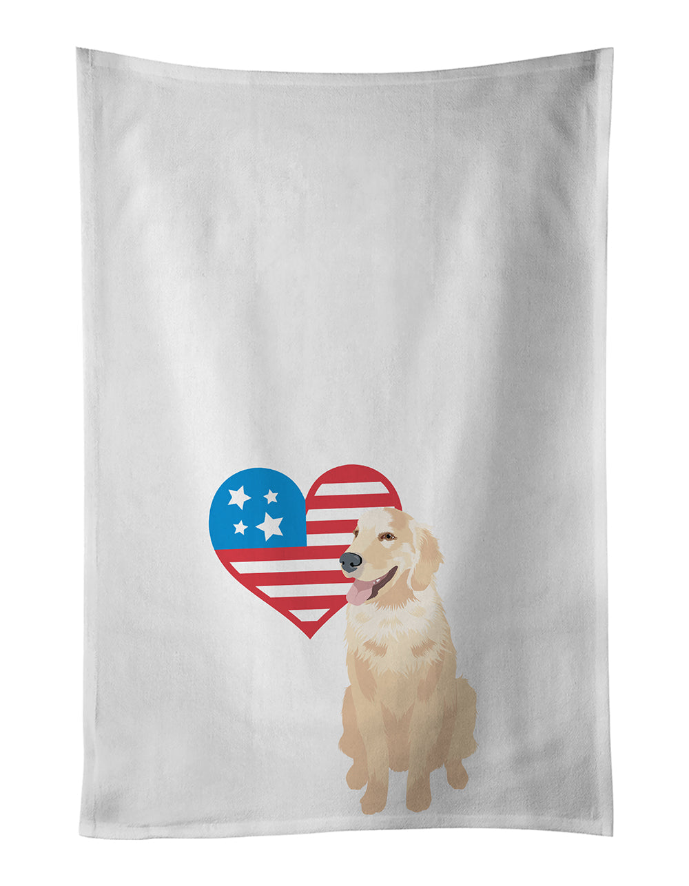 Golden Retriever Fawn #1 Patriotic Kitchen Towel Set of 2 White Dish Towels Decorative Bathroom Hand towel for Hand, Face, Hair, Yoga, Tea, Dishcloth, 19 X 28", White