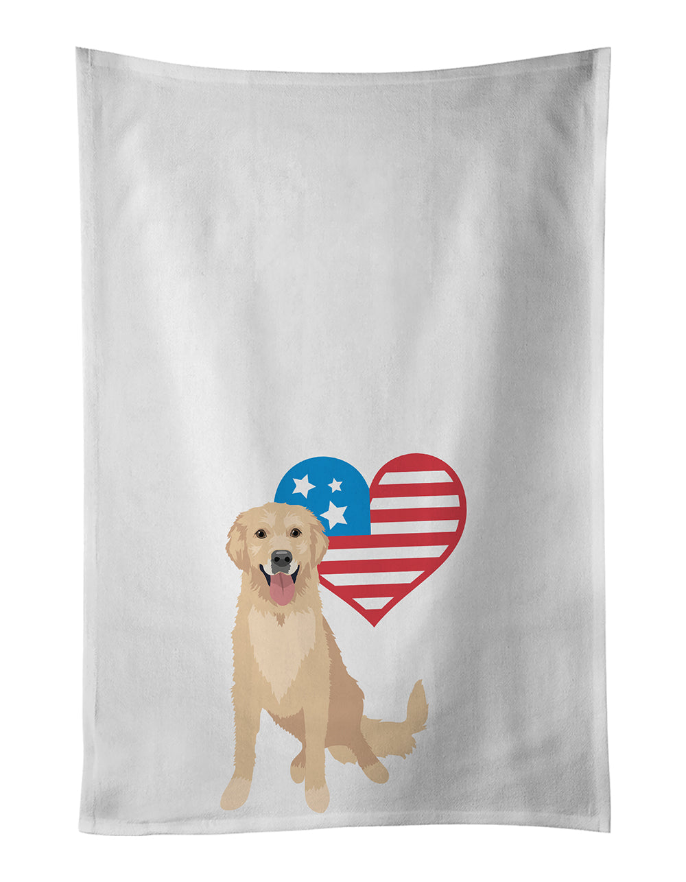 Golden Retriever Fawn #3 Patriotic Kitchen Towel Set of 2 White Dish Towels Decorative Bathroom Hand towel for Hand, Face, Hair, Yoga, Tea, Dishcloth, 19 X 28", White