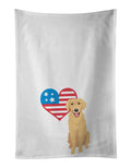 Golden Retriever Gold #2 Patriotic Kitchen Towel Set of 2 White Dish Towels Decorative Bathroom Hand towel for Hand, Face, Hair, Yoga, Tea, Dishcloth, 19 X 28", White