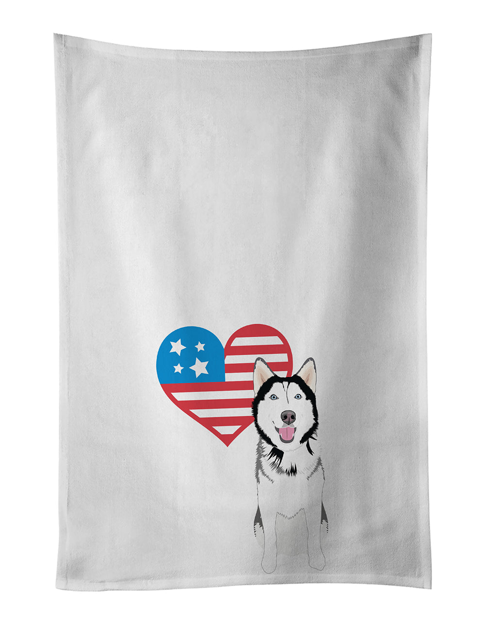 Siberian Husky Black and White #1 Patriotic Kitchen Towel Set of 2 White Dish Towels Decorative Bathroom Hand towel for Hand, Face, Hair, Yoga, Tea, Dishcloth, 19 X 28", White