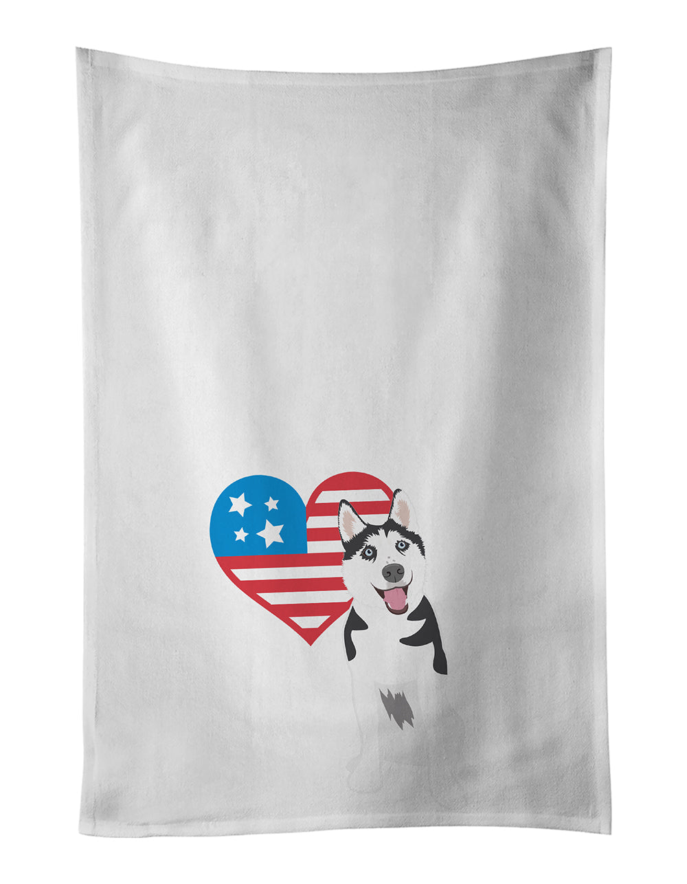 Siberian Husky Black and White #2 Patriotic Kitchen Towel Set of 2 White Dish Towels Decorative Bathroom Hand towel for Hand, Face, Hair, Yoga, Tea, Dishcloth, 19 X 28", White