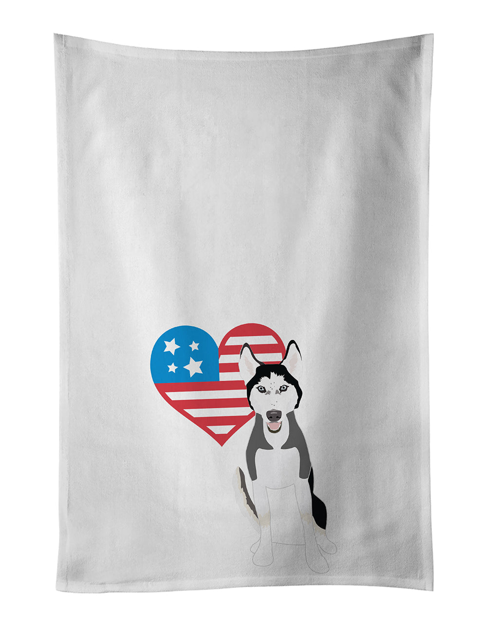 Siberian Husky Black and White #3 Patriotic Kitchen Towel Set of 2 White Dish Towels Decorative Bathroom Hand towel for Hand, Face, Hair, Yoga, Tea, Dishcloth, 19 X 28", White