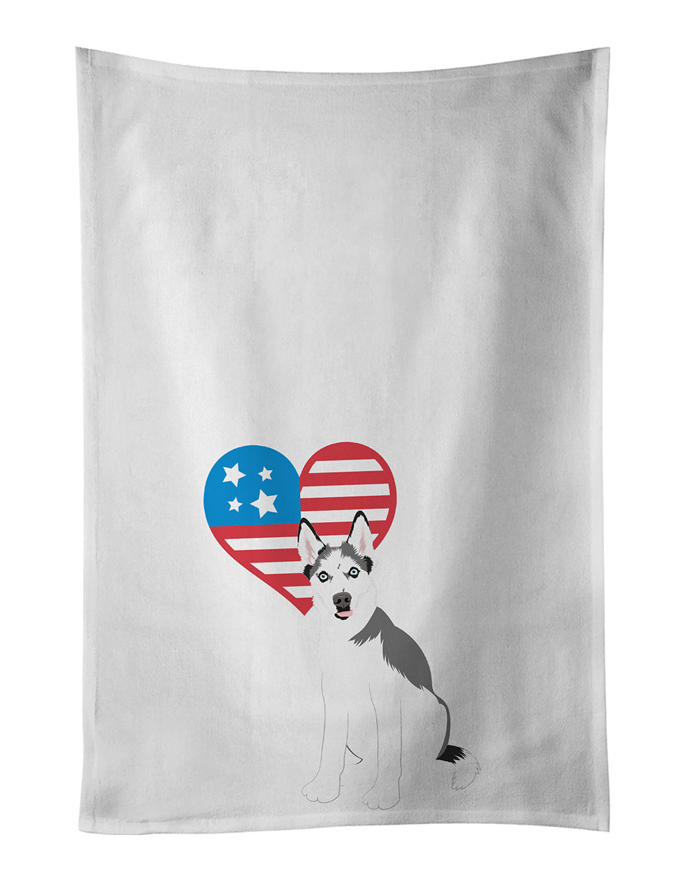 Siberian Husky Puppy Patriotic Kitchen Towel Set of 2 White Dish Towels Decorative Bathroom Hand towel for Hand, Face, Hair, Yoga, Tea, Dishcloth, 19 X 28", White