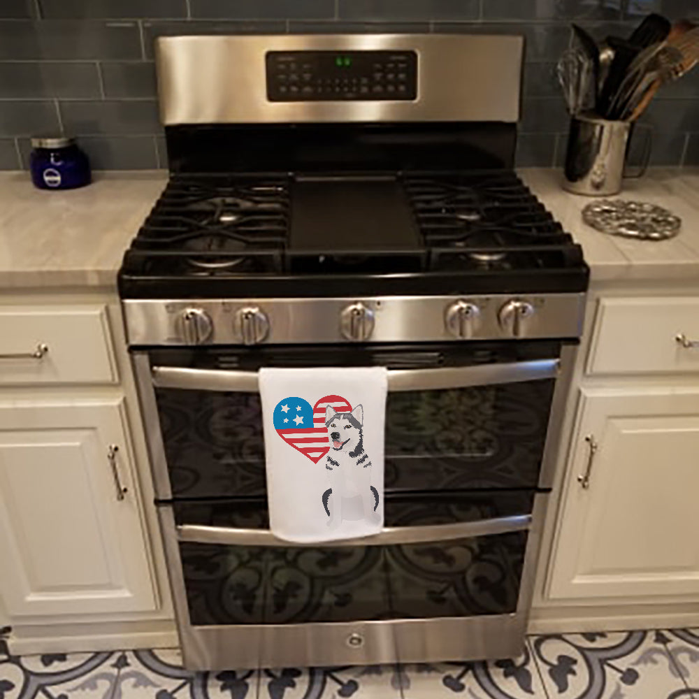Siberian Husky Silver and White #1 Patriotic Kitchen Towel Set of 2 White Dish Towels Decorative Bathroom Hand towel for Hand, Face, Hair, Yoga, Tea, Dishcloth, 19 X 28", White