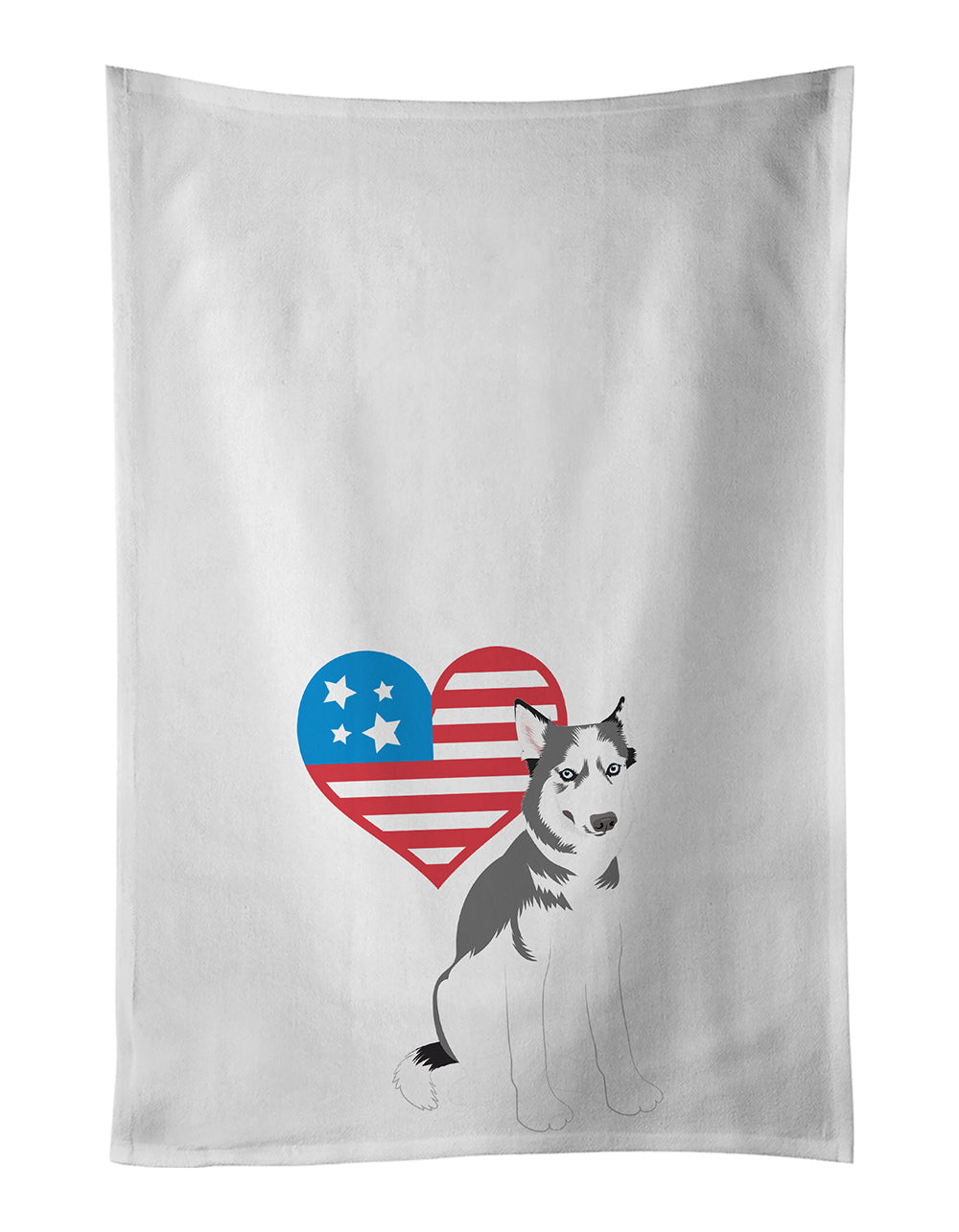 Siberian Husky Silver and White #2 Patriotic Kitchen Towel Set of 2 White Dish Towels Decorative Bathroom Hand towel for Hand, Face, Hair, Yoga, Tea, Dishcloth, 19 X 28", White