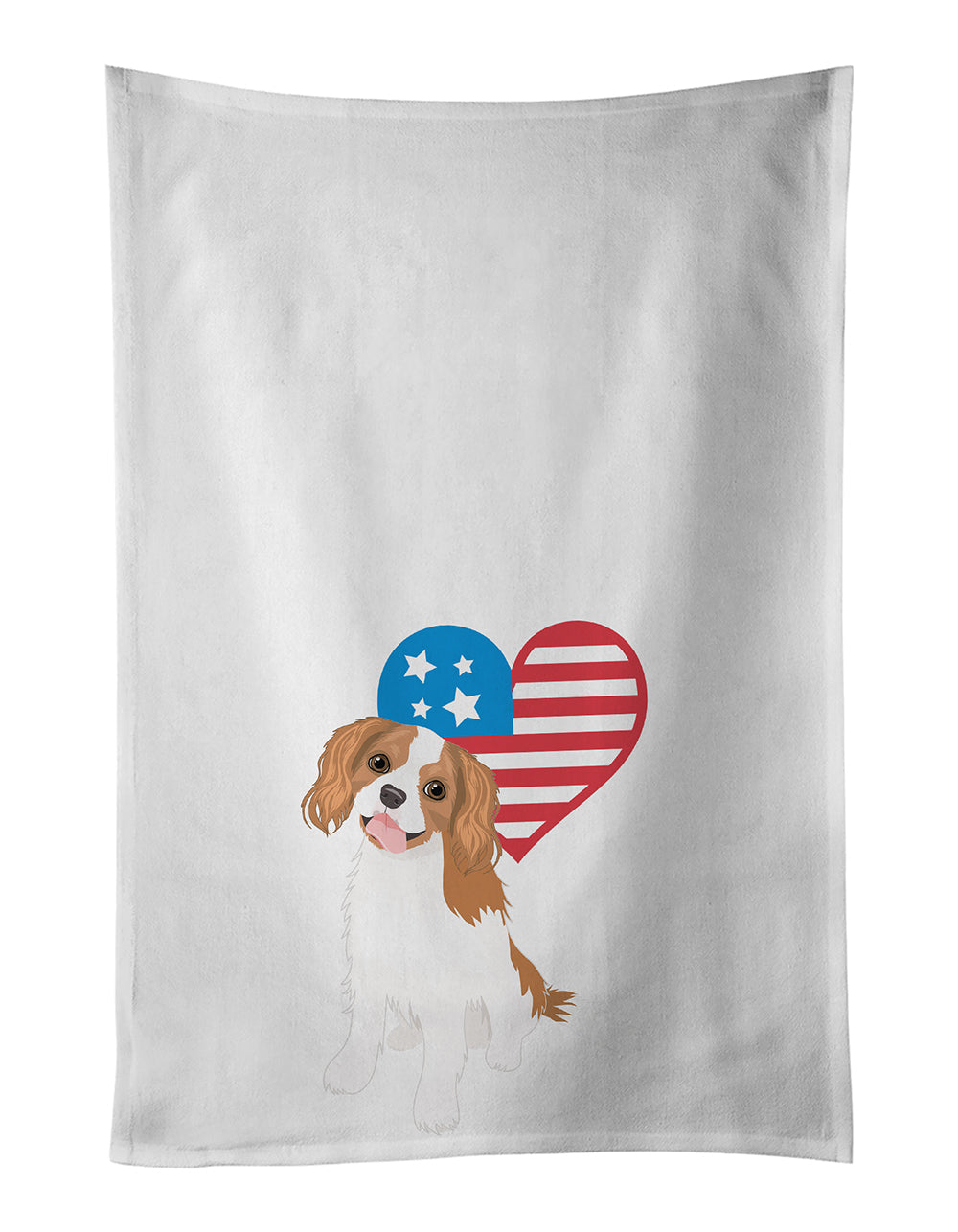 Cavalier King Charles Spaniel Blenheim #2 Patriotic Kitchen Towel Set of 2 White Dish Towels Decorative Bathroom Hand towel for Hand, Face, Hair, Yoga, Tea, Dishcloth, 19 X 28", White