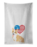 Pembroke Corgi Red and White Patriotic Kitchen Towel Set of 2 White Dish Towels Decorative Bathroom Hand towel for Hand, Face, Hair, Yoga, Tea, Dishcloth, 19 X 28", White