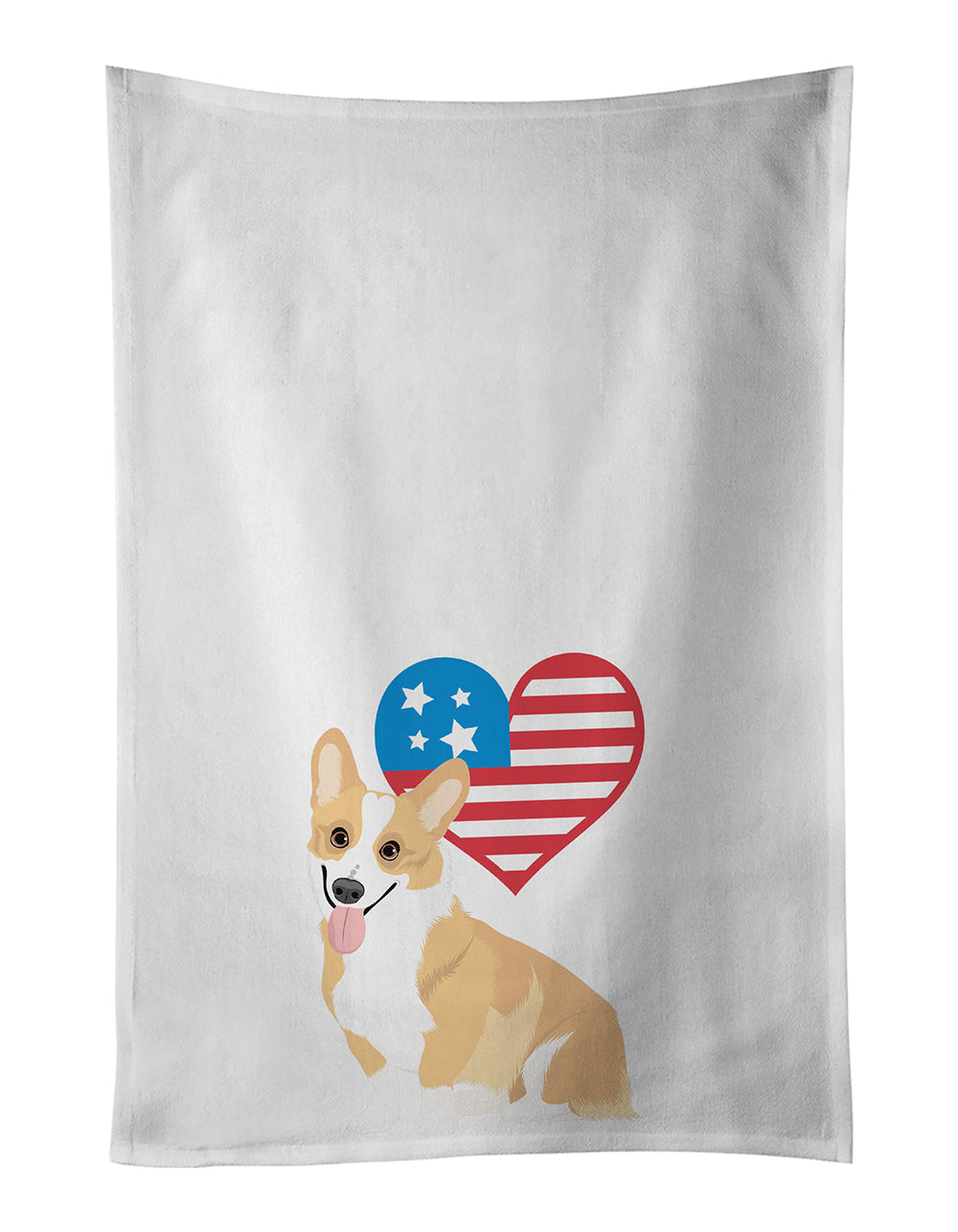 Pembroke Corgi Red and White Patriotic Kitchen Towel Set of 2 White Dish Towels Decorative Bathroom Hand towel for Hand, Face, Hair, Yoga, Tea, Dishcloth, 19 X 28", White