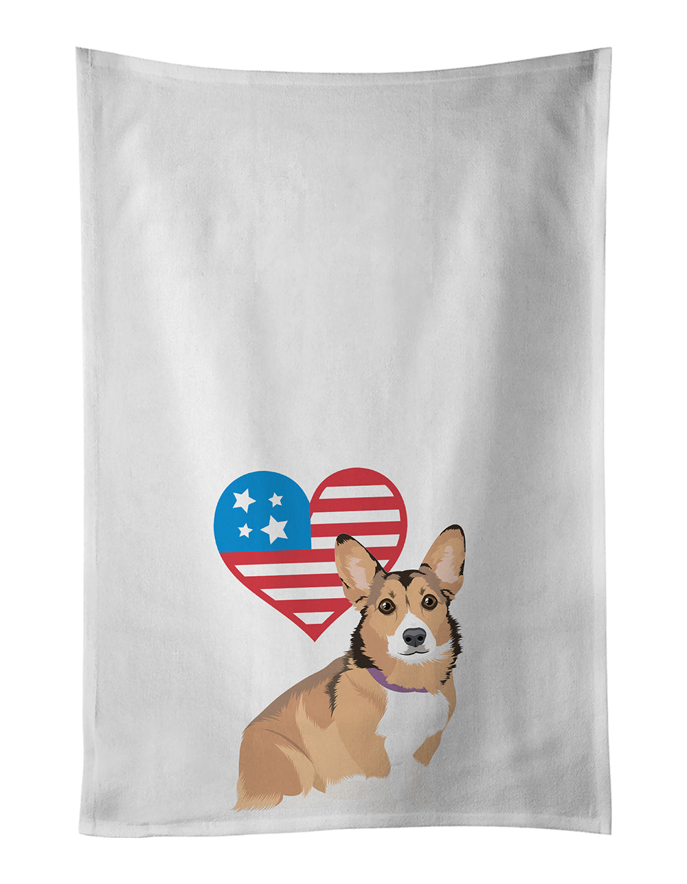 Pembroke Welsh Corgi Sable and White Patriotic Kitchen Towel Set of 2 White Dish Towels Decorative Bathroom Hand towel for Hand, Face, Hair, Yoga, Tea, Dishcloth, 19 X 28", White