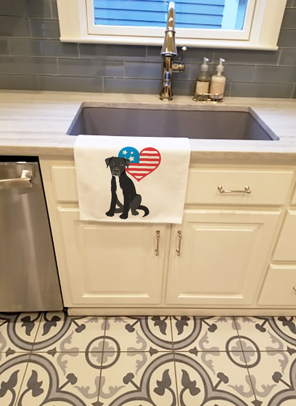 Pit Bull Black #1 Patriotic Kitchen Towel Set of 2 White Dish Towels Decorative Bathroom Hand towel for Hand, Face, Hair, Yoga, Tea, Dishcloth, 19 X 28", White