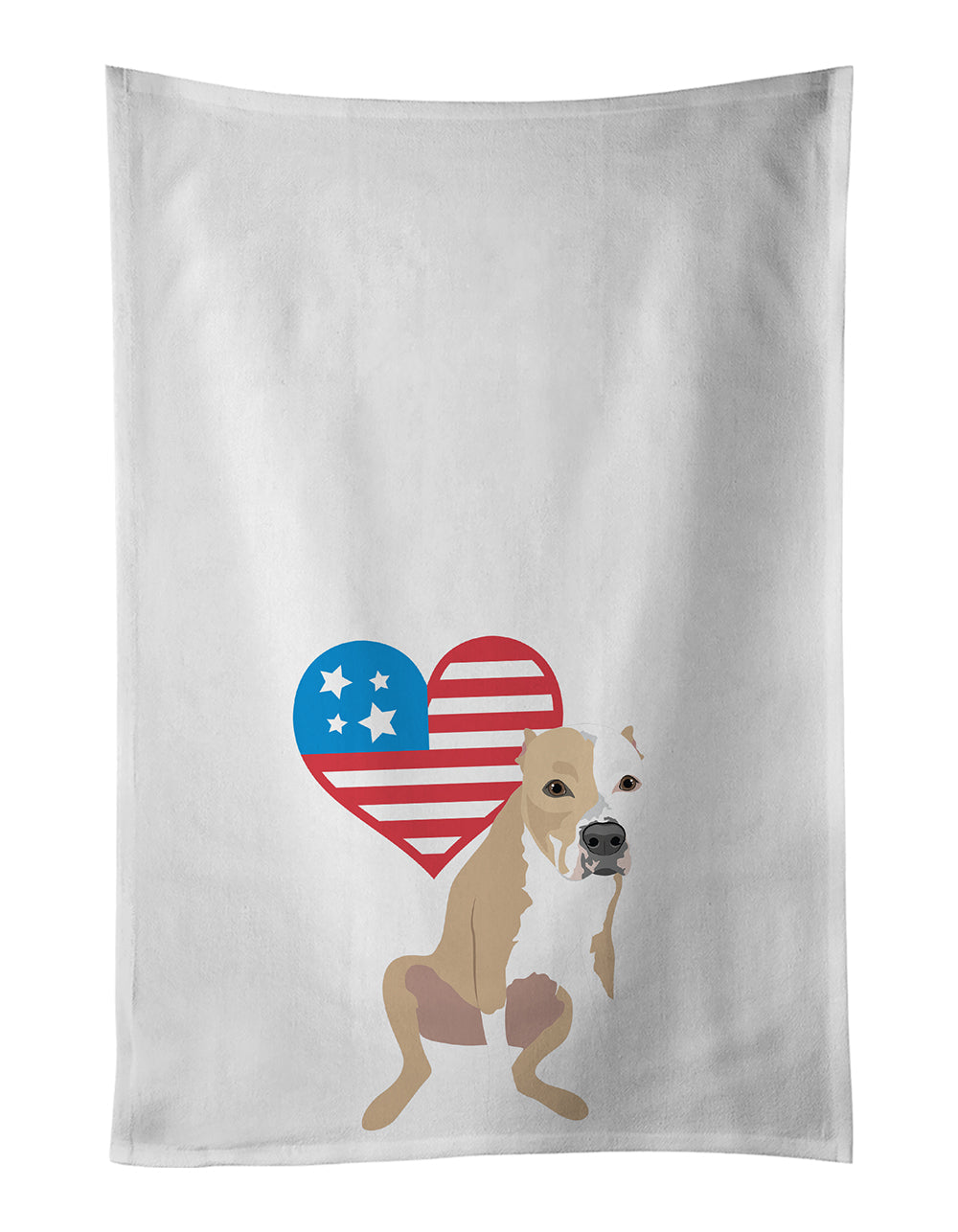 Pit Bull Fawn #4 Patriotic Kitchen Towel Set of 2 White Dish Towels Decorative Bathroom Hand towel for Hand, Face, Hair, Yoga, Tea, Dishcloth, 19 X 28", White