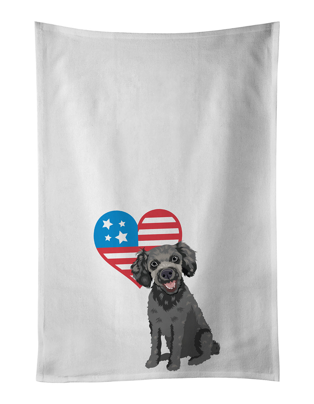 Poodle Toy Grey Patriotic Kitchen Towel Set of 2 White Dish Towels Decorative Bathroom Hand towel for Hand, Face, Hair, Yoga, Tea, Dishcloth, 19 X 28", White