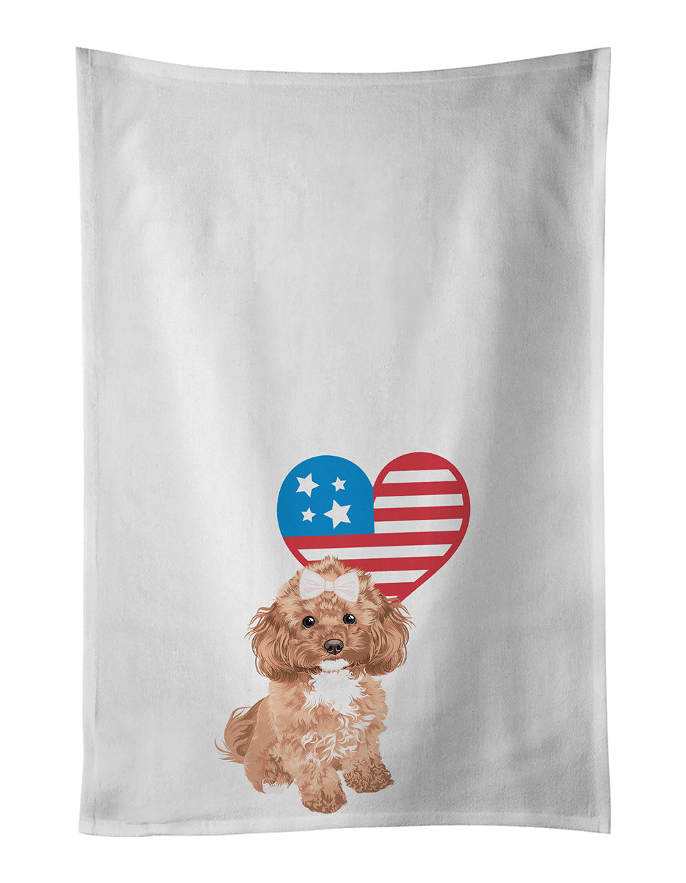 Poodle Toy Red Patriotic Kitchen Towel Set of 2 White Dish Towels Decorative Bathroom Hand towel for Hand, Face, Hair, Yoga, Tea, Dishcloth, 19 X 28", White