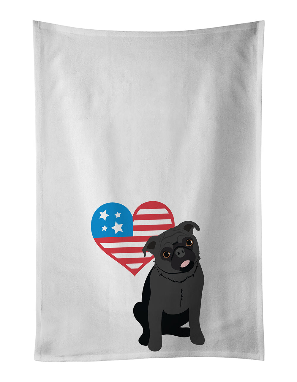 Pug Black #1 Patriotic Kitchen Towel Set of 2 White Dish Towels Decorative Bathroom Hand towel for Hand, Face, Hair, Yoga, Tea, Dishcloth, 19 X 28", White