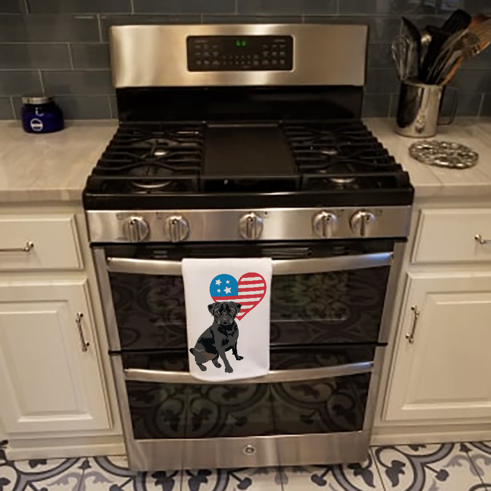 Pug Black #2 Patriotic Kitchen Towel Set of 2 White Dish Towels Decorative Bathroom Hand towel for Hand, Face, Hair, Yoga, Tea, Dishcloth, 19 X 28", White