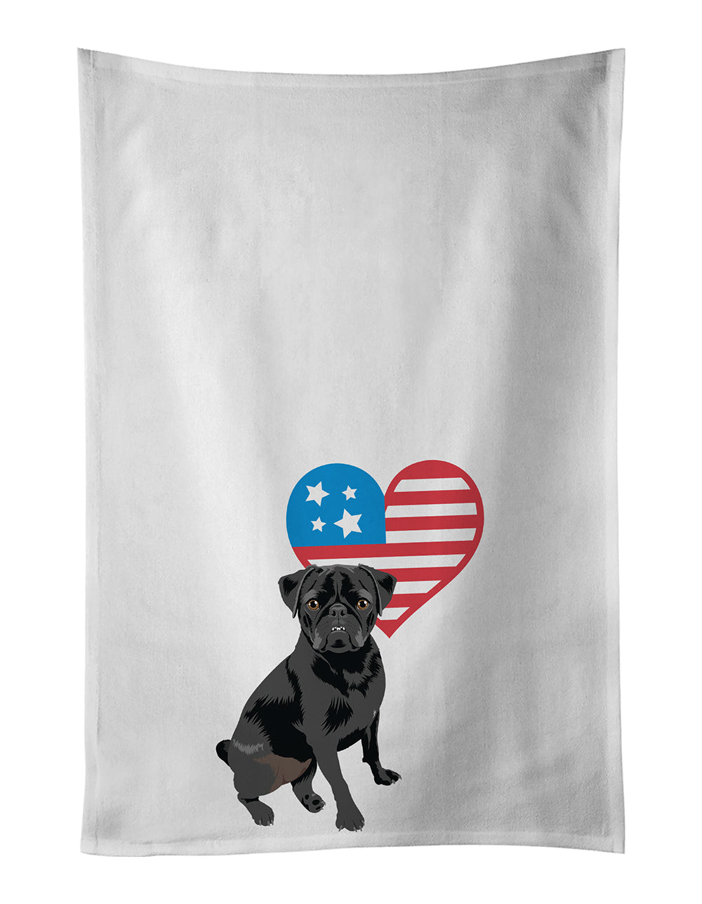 Pug Black #2 Patriotic Kitchen Towel Set of 2 White Dish Towels Decorative Bathroom Hand towel for Hand, Face, Hair, Yoga, Tea, Dishcloth, 19 X 28", White