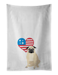 Pug Fawn #1 Patriotic Kitchen Towel Set of 2 White Dish Towels Decorative Bathroom Hand towel for Hand, Face, Hair, Yoga, Tea, Dishcloth, 19 X 28", White