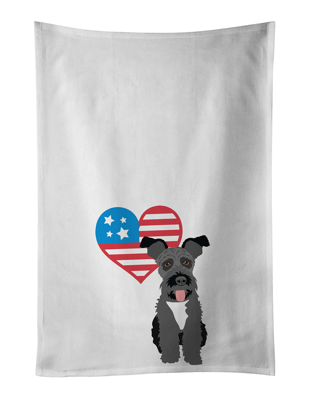 Schnauzer Black #3 Patriotic Kitchen Towel Set of 2 White Dish Towels Decorative Bathroom Hand towel for Hand, Face, Hair, Yoga, Tea, Dishcloth, 19 X 28", White