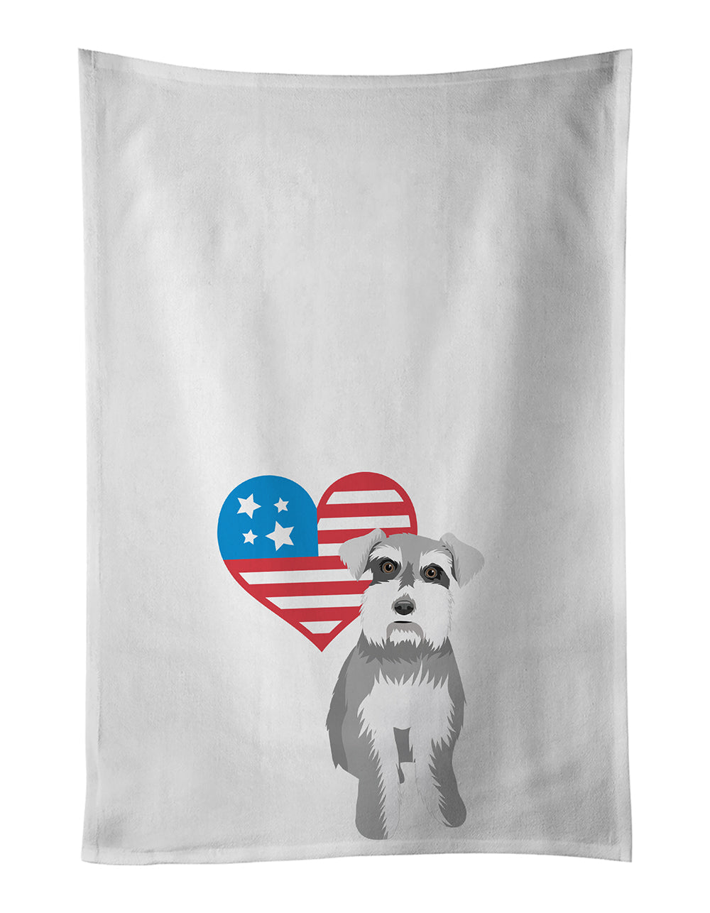 Schnauzer Salt and Pepper #1 Patriotic Kitchen Towel Set of 2 White Dish Towels Decorative Bathroom Hand towel for Hand, Face, Hair, Yoga, Tea, Dishcloth, 19 X 28", White