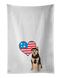 Shiba Inu Black and Tan Patriotic Kitchen Towel Set of 2 White Dish Towels Decorative Bathroom Hand towel for Hand, Face, Hair, Yoga, Tea, Dishcloth, 19 X 28", White