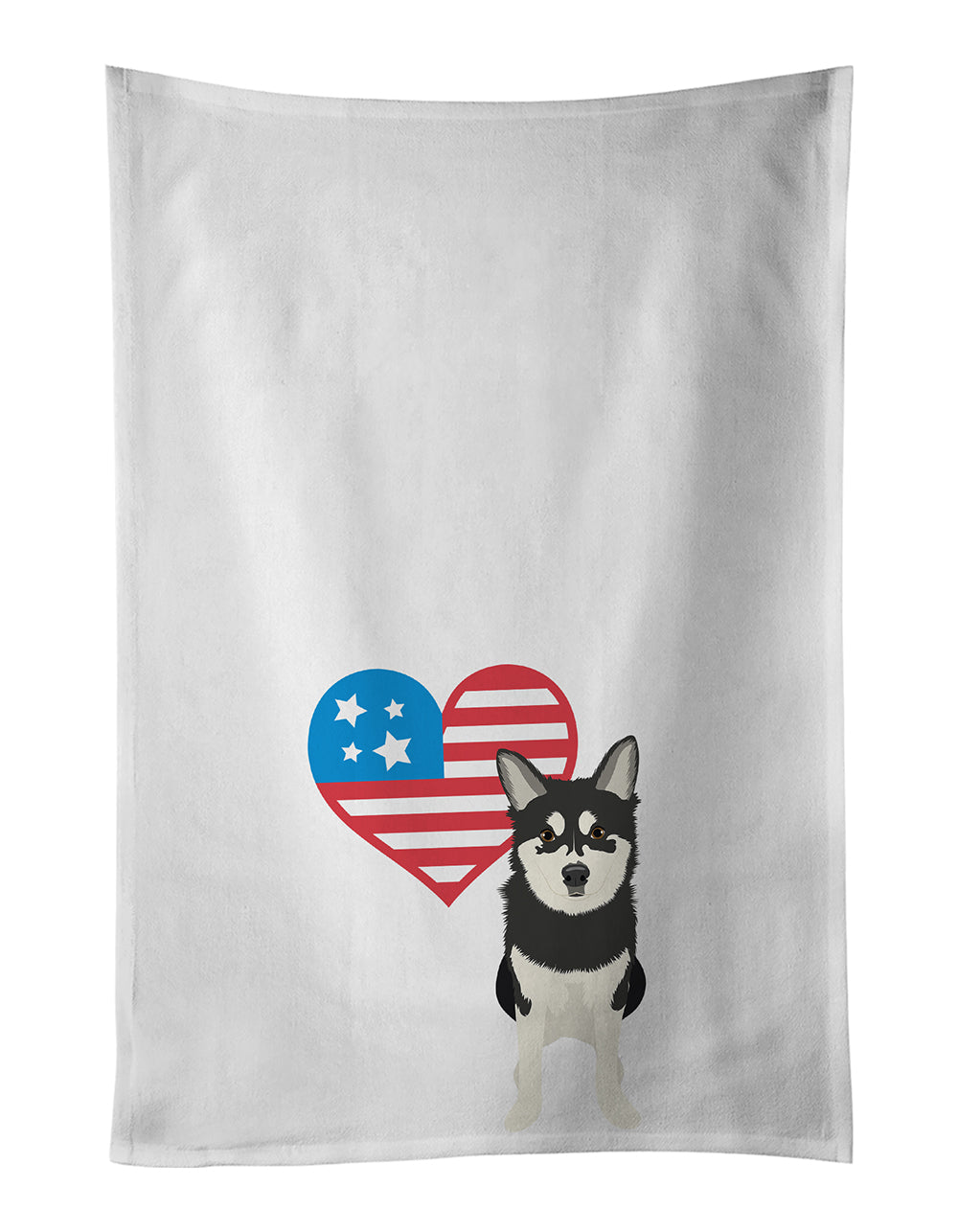 Shiba Inu Husky Mix Patriotic Kitchen Towel Set of 2 White Dish Towels Decorative Bathroom Hand towel for Hand, Face, Hair, Yoga, Tea, Dishcloth, 19 X 28", White