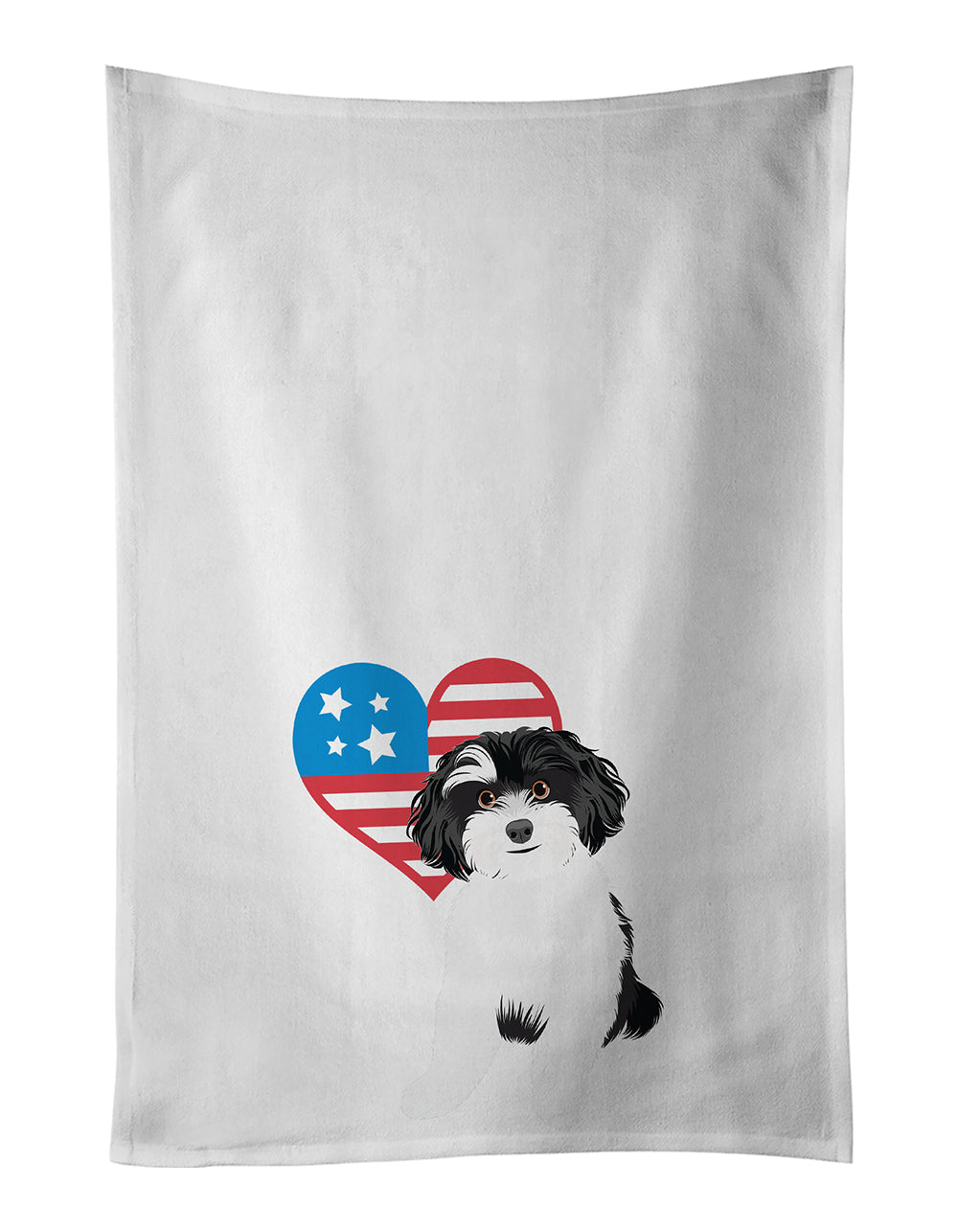 Shih-Tzu Black and White #1 Patriotic Kitchen Towel Set of 2 White Dish Towels Decorative Bathroom Hand towel for Hand, Face, Hair, Yoga, Tea, Dishcloth, 19 X 28", White