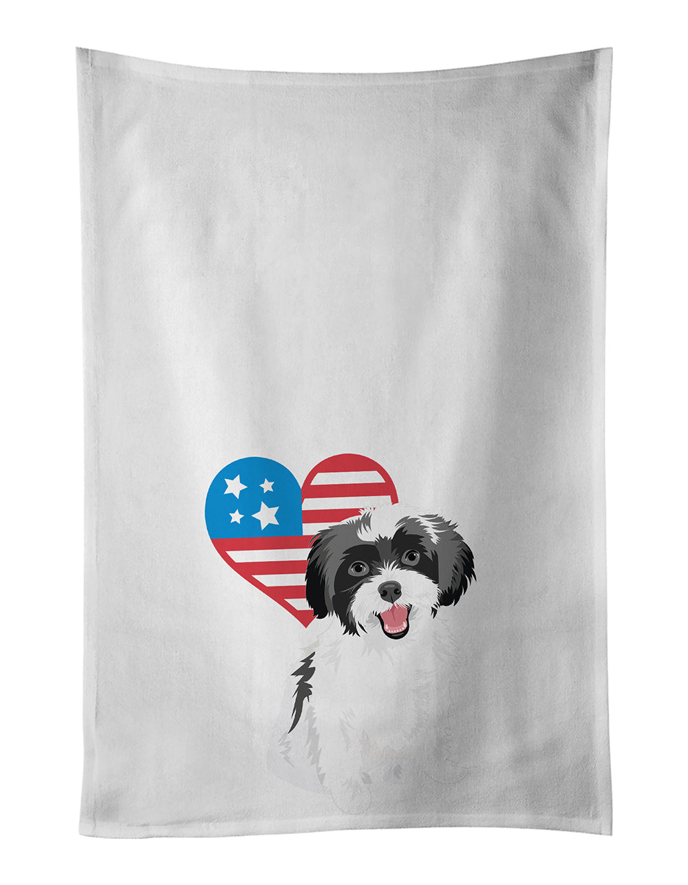 Shih-Tzu Black and White #3 Patriotic Kitchen Towel Set of 2 White Dish Towels Decorative Bathroom Hand towel for Hand, Face, Hair, Yoga, Tea, Dishcloth, 19 X 28", White