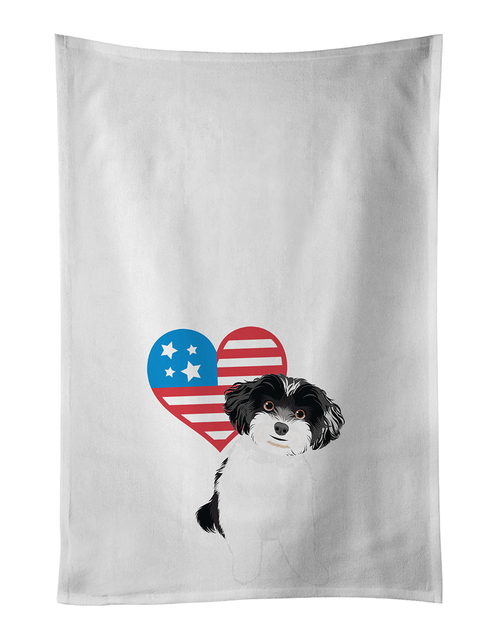 Shih-Tzu Black and White #4 Patriotic Kitchen Towel Set of 2 White Dish Towels Decorative Bathroom Hand towel for Hand, Face, Hair, Yoga, Tea, Dishcloth, 19 X 28", White