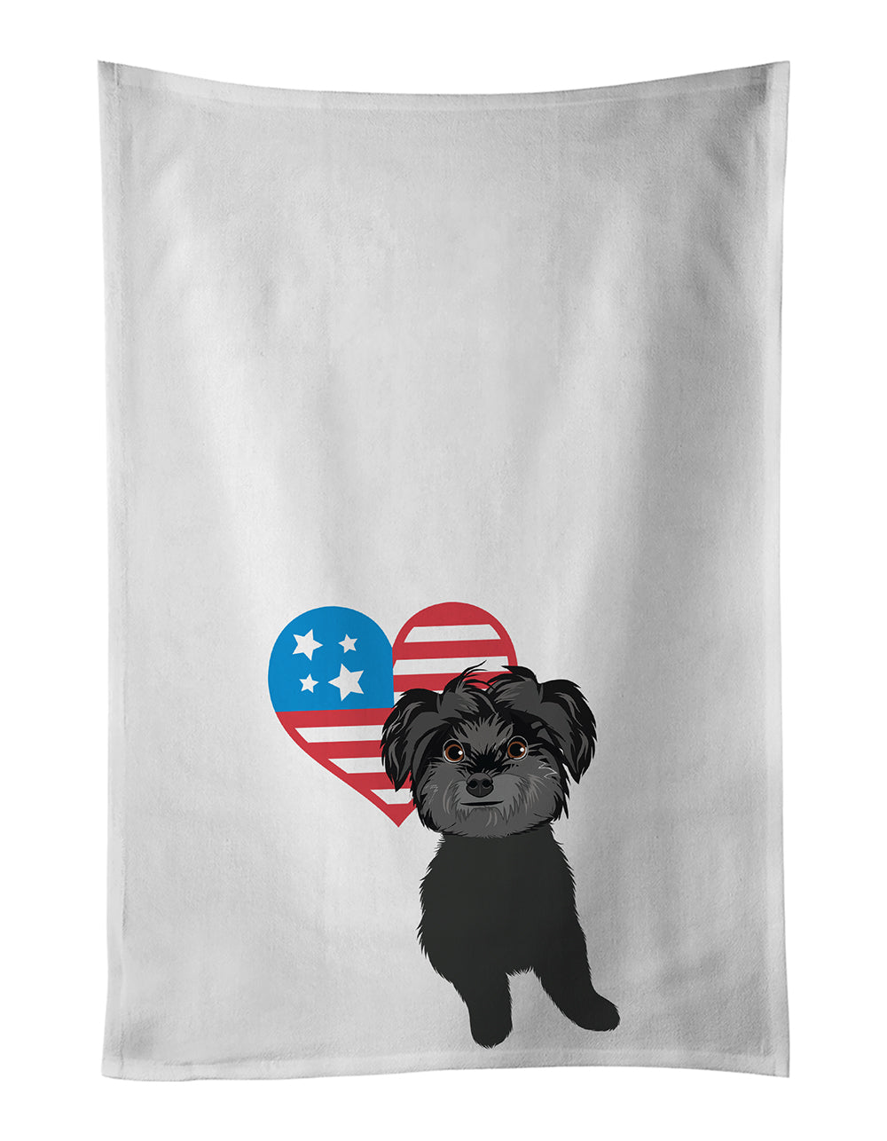 Shih-Tzu Black Patriotic Kitchen Towel Set of 2 White Dish Towels Decorative Bathroom Hand towel for Hand, Face, Hair, Yoga, Tea, Dishcloth, 19 X 28", White