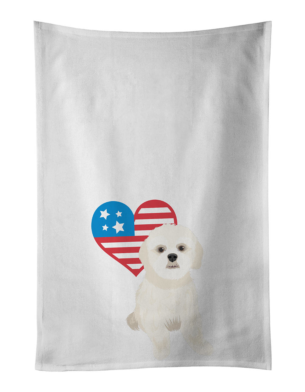Shih-Tzu Gold #3 Patriotic Kitchen Towel Set of 2 White Dish Towels Decorative Bathroom Hand towel for Hand, Face, Hair, Yoga, Tea, Dishcloth, 19 X 28", White