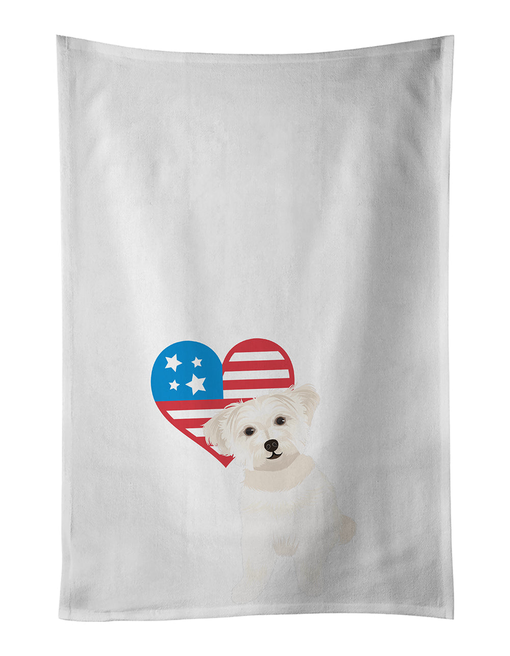 Shih-Tzu Gold #6 Patriotic Kitchen Towel Set of 2 White Dish Towels Decorative Bathroom Hand towel for Hand, Face, Hair, Yoga, Tea, Dishcloth, 19 X 28", White