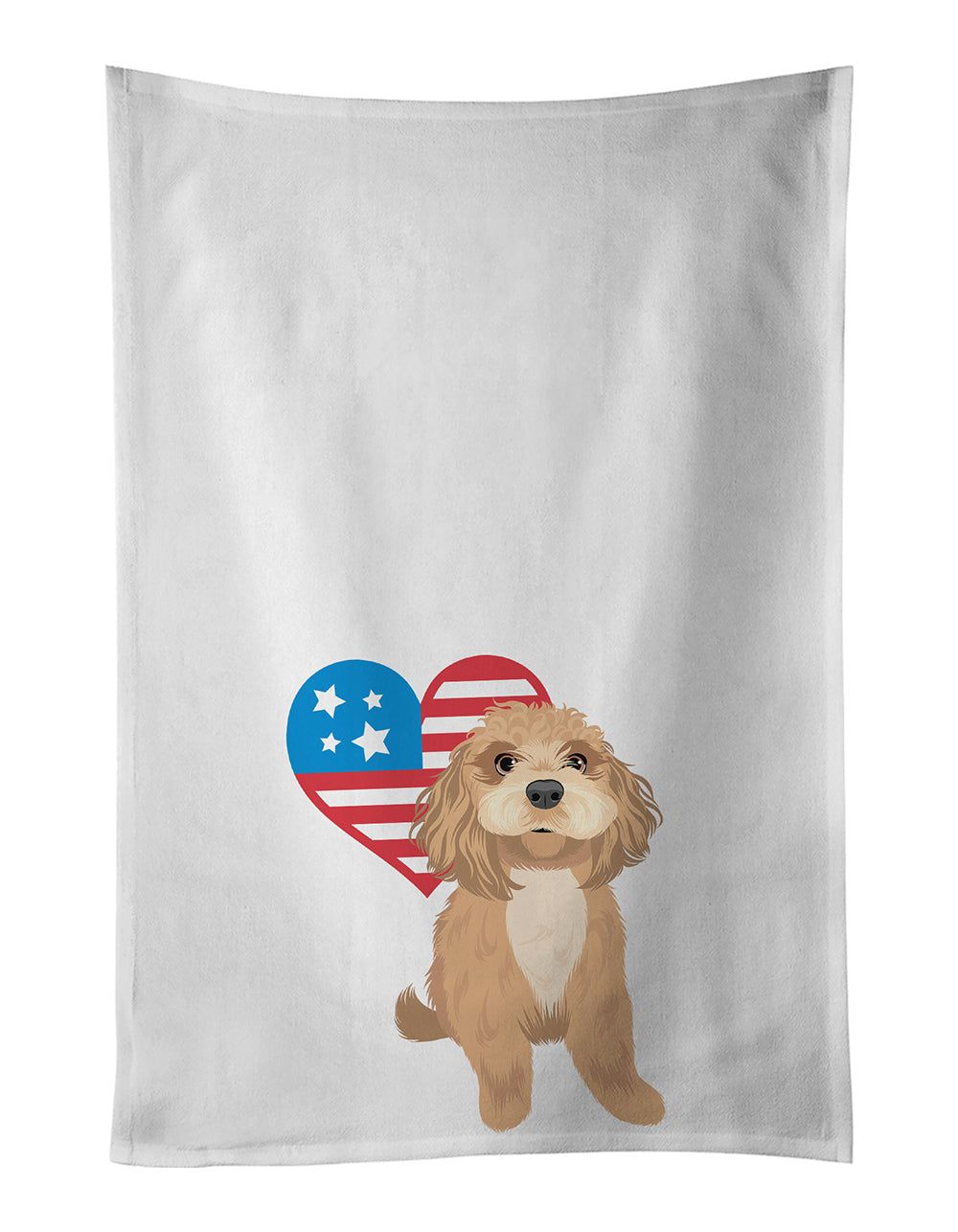 Shih-Tzu Red Patriotic Kitchen Towel Set of 2 White Dish Towels Decorative Bathroom Hand towel for Hand, Face, Hair, Yoga, Tea, Dishcloth, 19 X 28", White