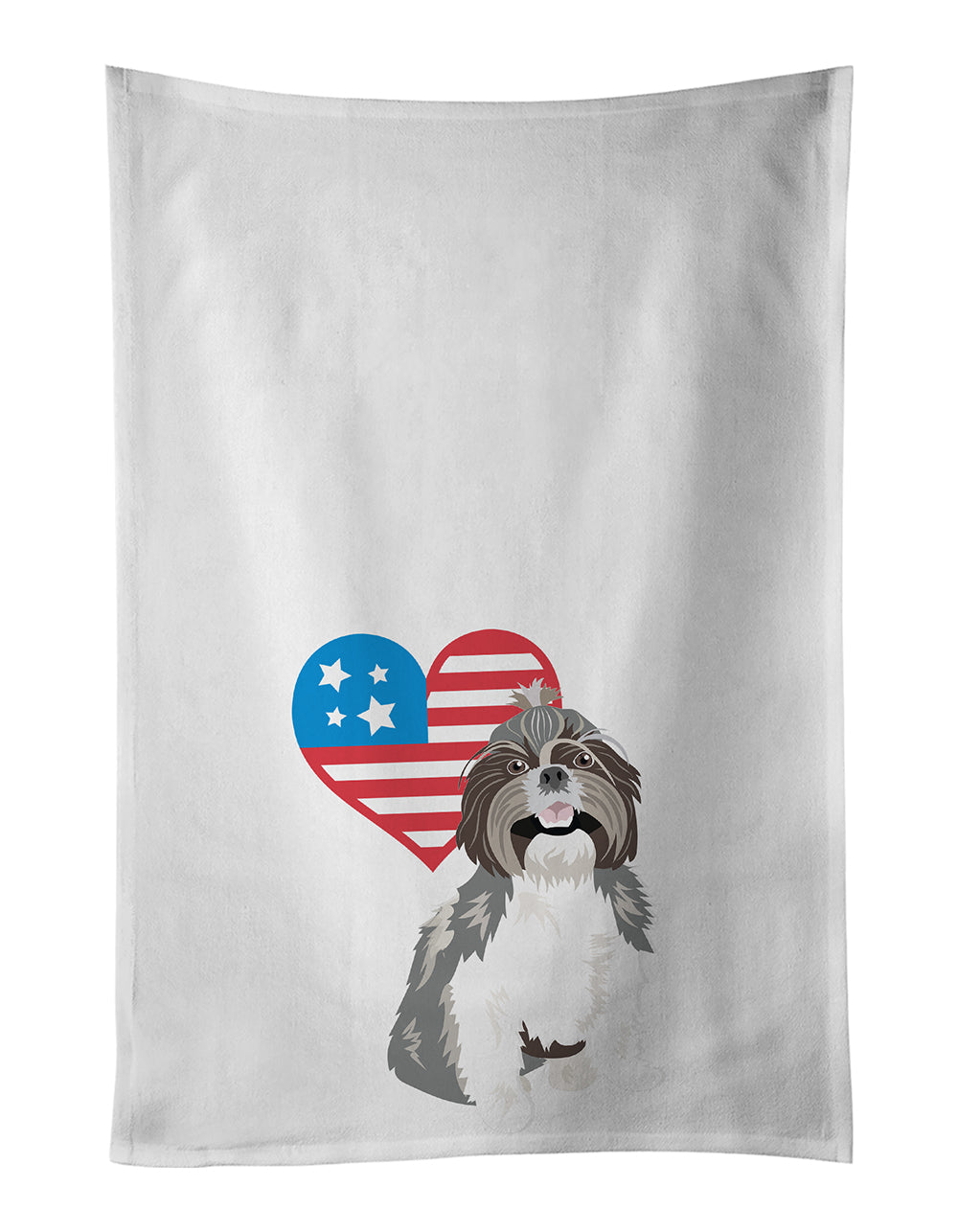 Shih-Tzu Silver and White #2 Patriotic Kitchen Towel Set of 2 White Dish Towels Decorative Bathroom Hand towel for Hand, Face, Hair, Yoga, Tea, Dishcloth, 19 X 28", White
