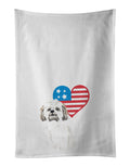 Shih-Tzu Silver Gold and White #1 Patriotic Kitchen Towel Set of 2 White Dish Towels Decorative Bathroom Hand towel for Hand, Face, Hair, Yoga, Tea, Dishcloth, 19 X 28", White