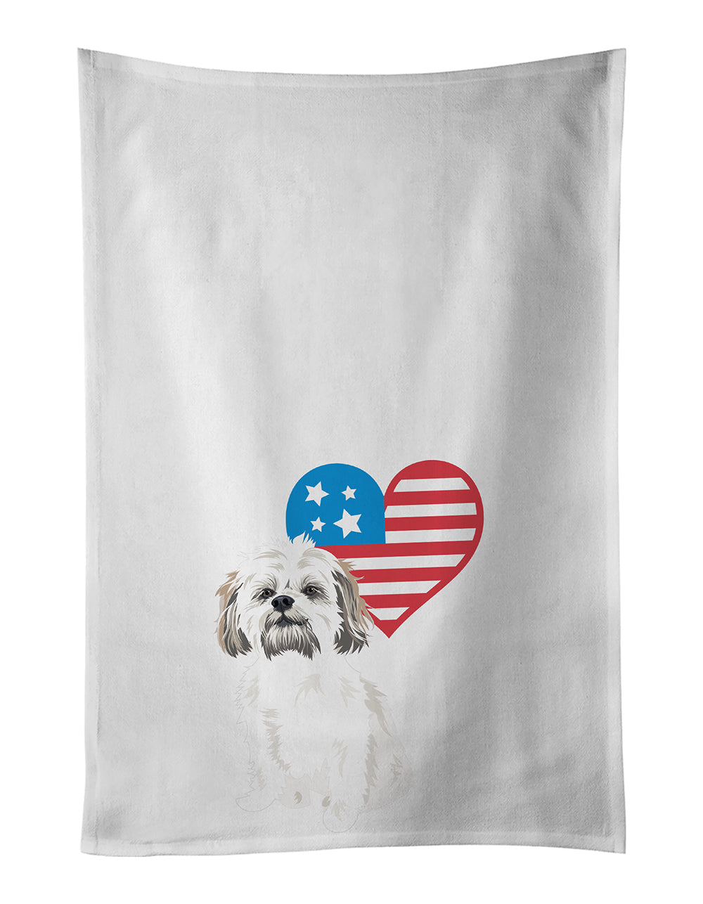 Shih-Tzu Silver Gold and White #1 Patriotic Kitchen Towel Set of 2 White Dish Towels Decorative Bathroom Hand towel for Hand, Face, Hair, Yoga, Tea, Dishcloth, 19 X 28", White