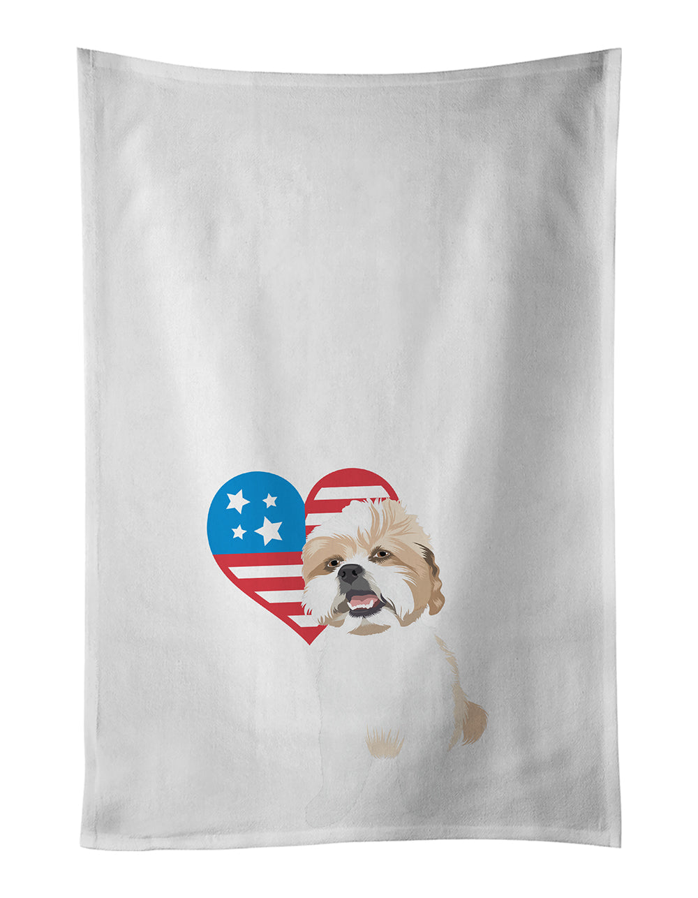 Shih-Tzu Silver Gold and White #2 Patriotic Kitchen Towel Set of 2 White Dish Towels Decorative Bathroom Hand towel for Hand, Face, Hair, Yoga, Tea, Dishcloth, 19 X 28", White