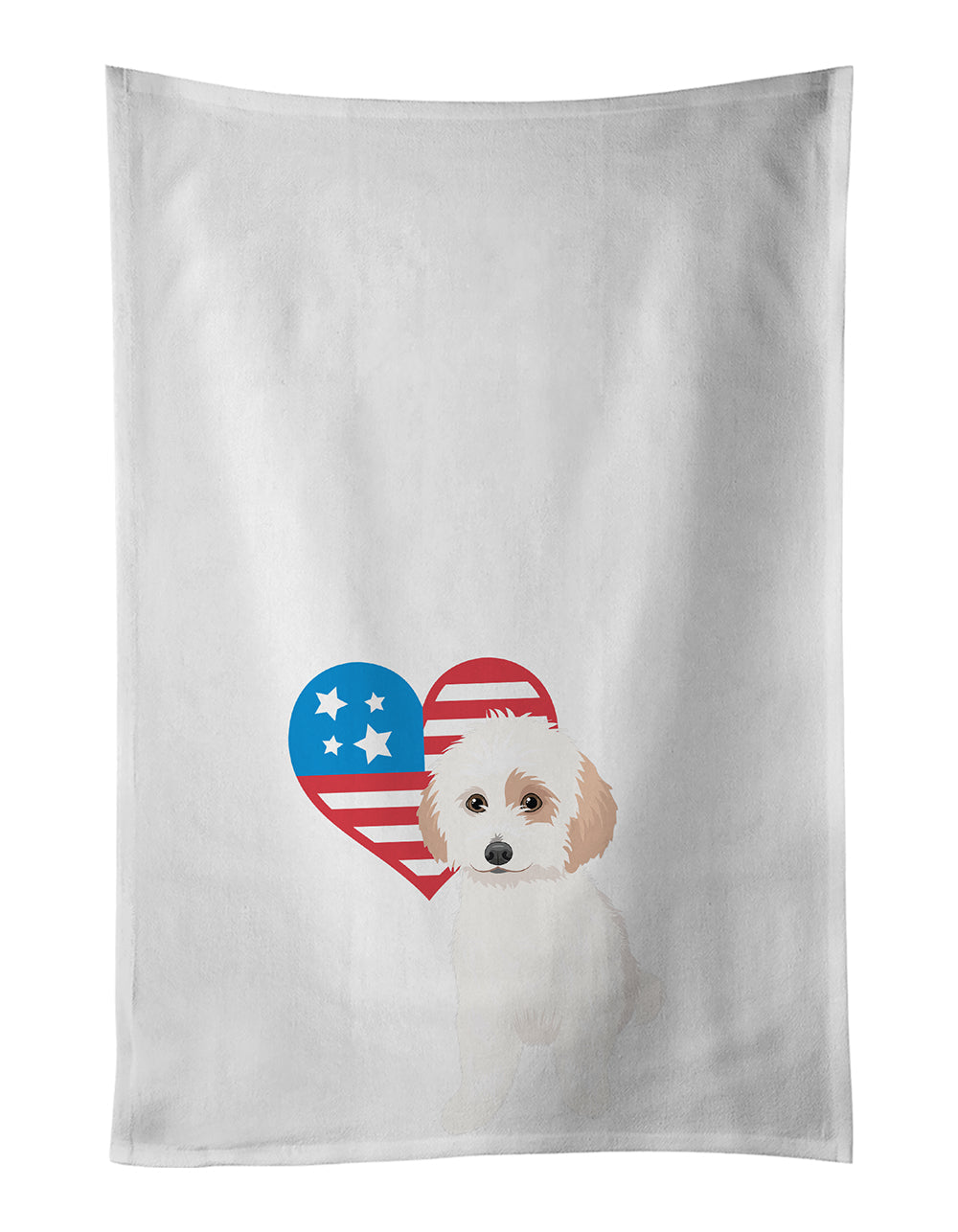 Shih-Tzu White and Red Patriotic Kitchen Towel Set of 2 White Dish Towels Decorative Bathroom Hand towel for Hand, Face, Hair, Yoga, Tea, Dishcloth, 19 X 28", White