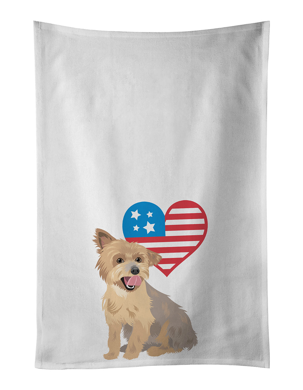 Yorkie Blue and Gold Patriotic Kitchen Towel Set of 2 White Dish Towels Decorative Bathroom Hand towel for Hand, Face, Hair, Yoga, Tea, Dishcloth, 19 X 28", White