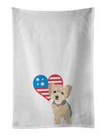 Yorkie Blue and Tan Puppy Patriotic Kitchen Towel Set of 2 White Dish Towels Decorative Bathroom Hand towel for Hand, Face, Hair, Yoga, Tea, Dishcloth, 19 X 28", White
