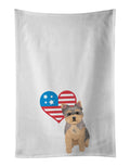 Yorkie Chocolate Puppy Patriotic Kitchen Towel Set of 2 White Dish Towels Decorative Bathroom Hand towel for Hand, Face, Hair, Yoga, Tea, Dishcloth, 19 X 28", White