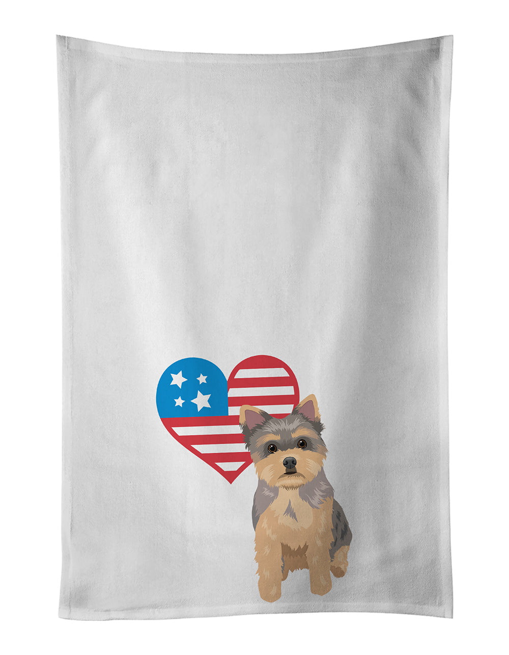 Yorkie Chocolate Puppy Patriotic Kitchen Towel Set of 2 White Dish Towels Decorative Bathroom Hand towel for Hand, Face, Hair, Yoga, Tea, Dishcloth, 19 X 28", White