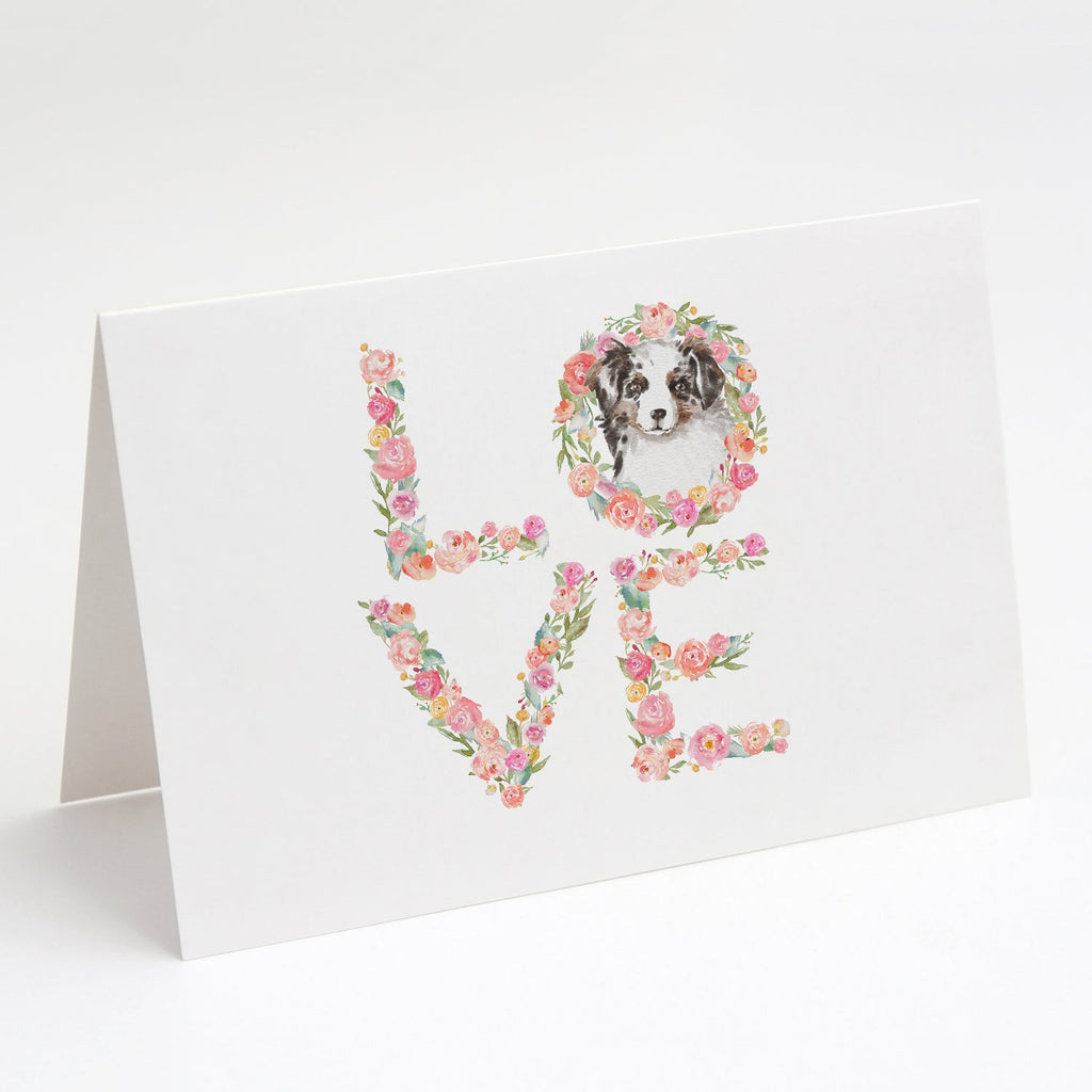 Australian Shepherd Blue Merle LOVE Greeting Cards Pack of 8 Blank Cards with Envelopes Whimsical A7 Size 5x7