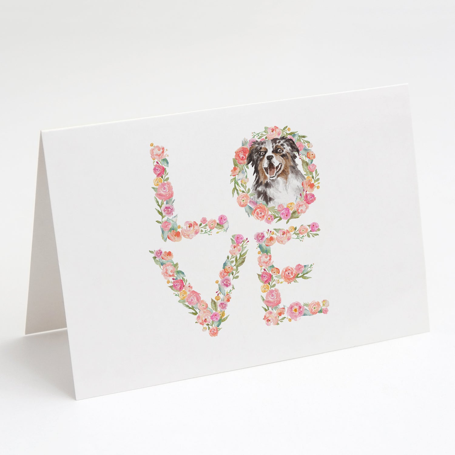 Australian Shepherd Tricolor #2 LOVE Greeting Cards Pack of 8 Blank Cards with Envelopes Whimsical A7 Size 5x7