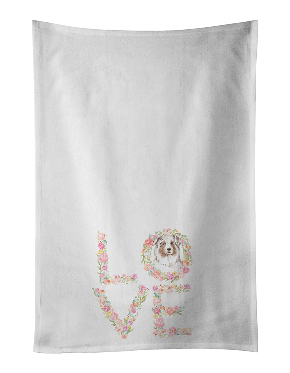 Australian Shepherd #4 LOVE Kitchen Towel Set of 2 White Dish Towels Decorative Bathroom Hand towel for Hand, Face, Hair, Yoga, Tea, Dishcloth, 19 X 28", White