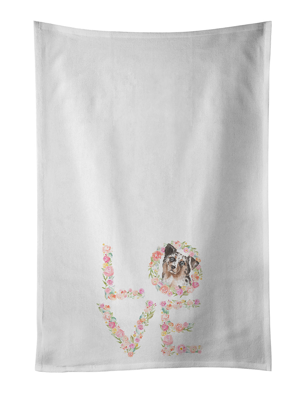 Australian Shepherd #5 LOVE Kitchen Towel Set of 2 White Dish Towels Decorative Bathroom Hand towel for Hand, Face, Hair, Yoga, Tea, Dishcloth, 19 X 28", White